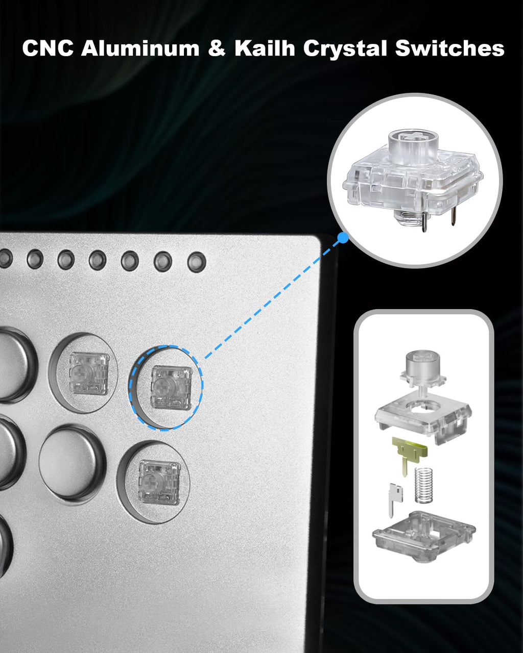 ONEED Haute42 Leverless Controller M16 Plus Grey-Aluminum Leverless Arcade Stick for PC/PS3/PS4/Switch Game,Crystal Low-Profile Switch Arcade Stick Support Hot Swap & SOCD