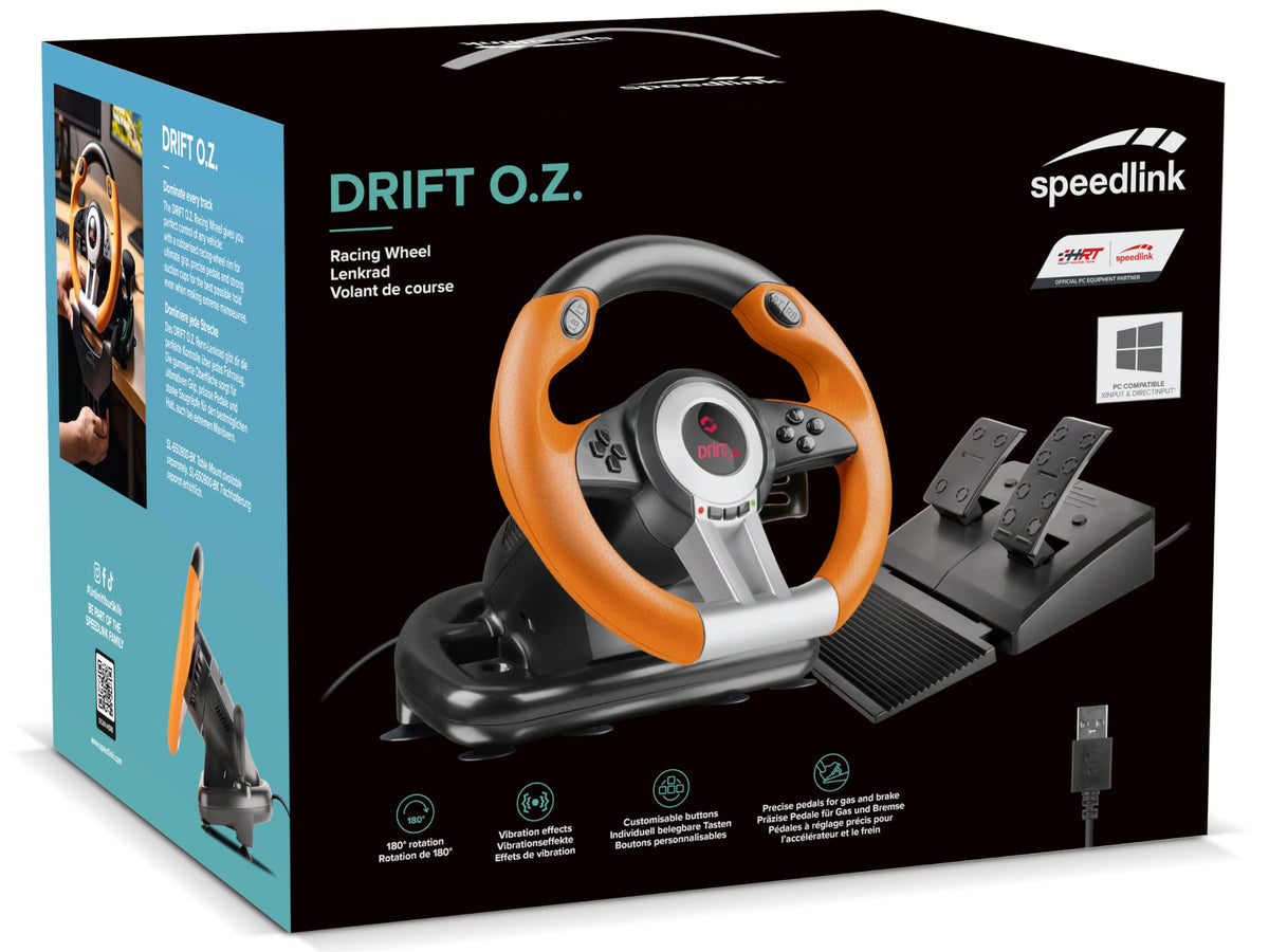 Speedlink DRIFT O.Z. Racing Wheel - USB Gaming Lenkrad fr PC, Schwarz-Orange (Kompatibel mit Windows XP - Pedale fr Gas & Bremse)