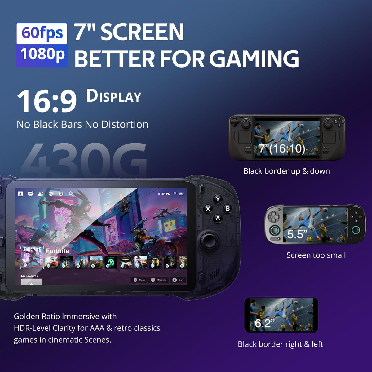 OnePro Cloud Handheld Portable Remote Play Gaming Console, For Xbox Cloud Gaming, NVIDIA GeForce NOW, Playstation, PC, Long-Battery Life, 7" 1080P Touchscreen, Lightweight Retro Game Handheld - 64G (Black Transparent)