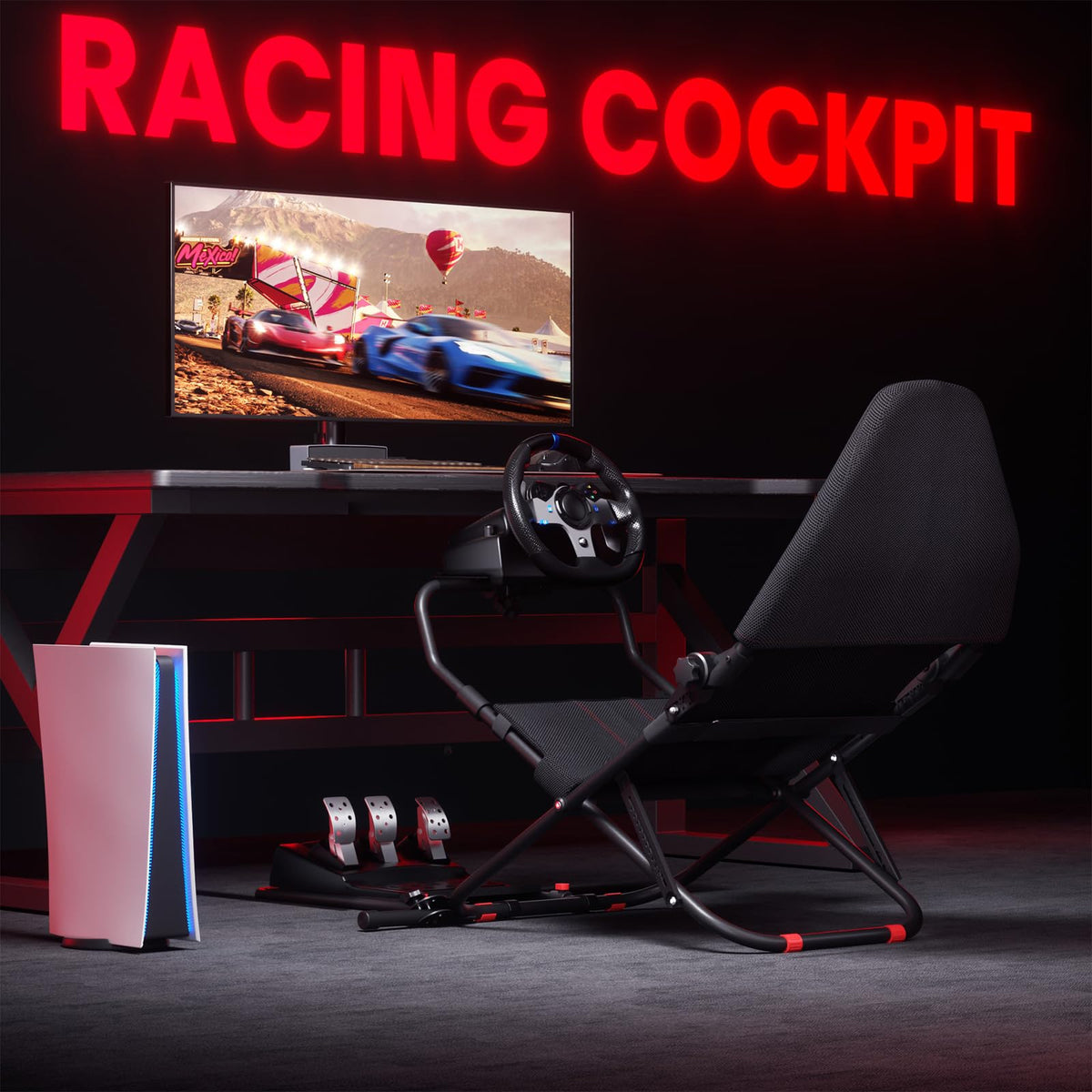 RACGTING Racing Simulator Cockpit with Seat for Logitech G29 G923 G920