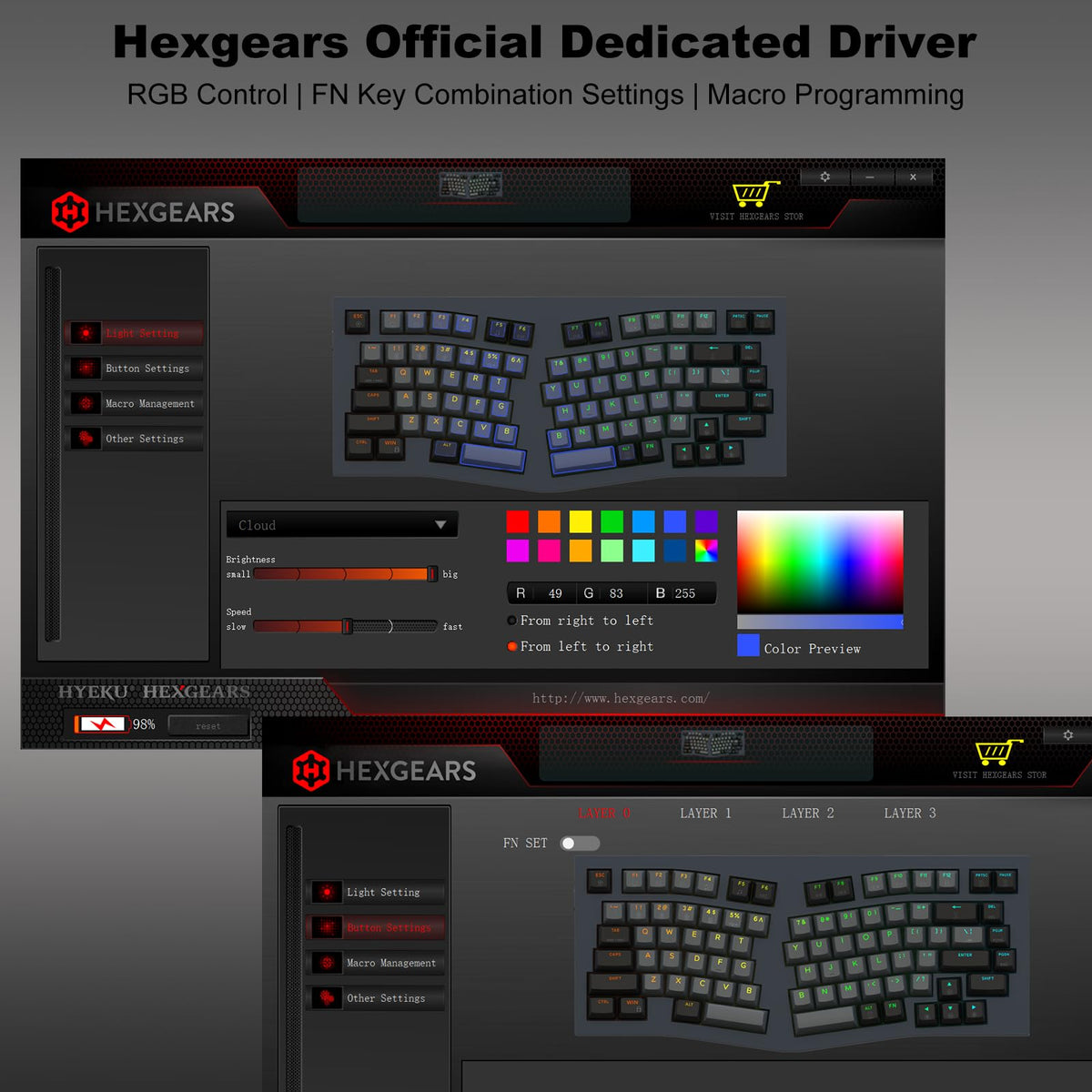 Hexgears F2 - Aluminum Custom Mechanical Keyboard, Split Alice 83 Key Layout Ergonomic Keyboard, Hot Swappable Slient Linear Switch, BT5.0/2.4GHz/USB-C, RGB Backlit with Wrist Rest for Win/Mac