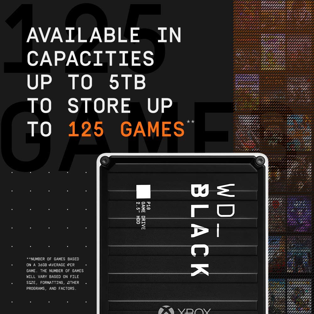 WD_BLACK 4TB P10 Game Drive for Xbox - 1-Month Xbox Game Pass, Portable External Hard Drive for On-The-Go Access To Your Xbox Game library - WDBA5G0040BBK-WESN