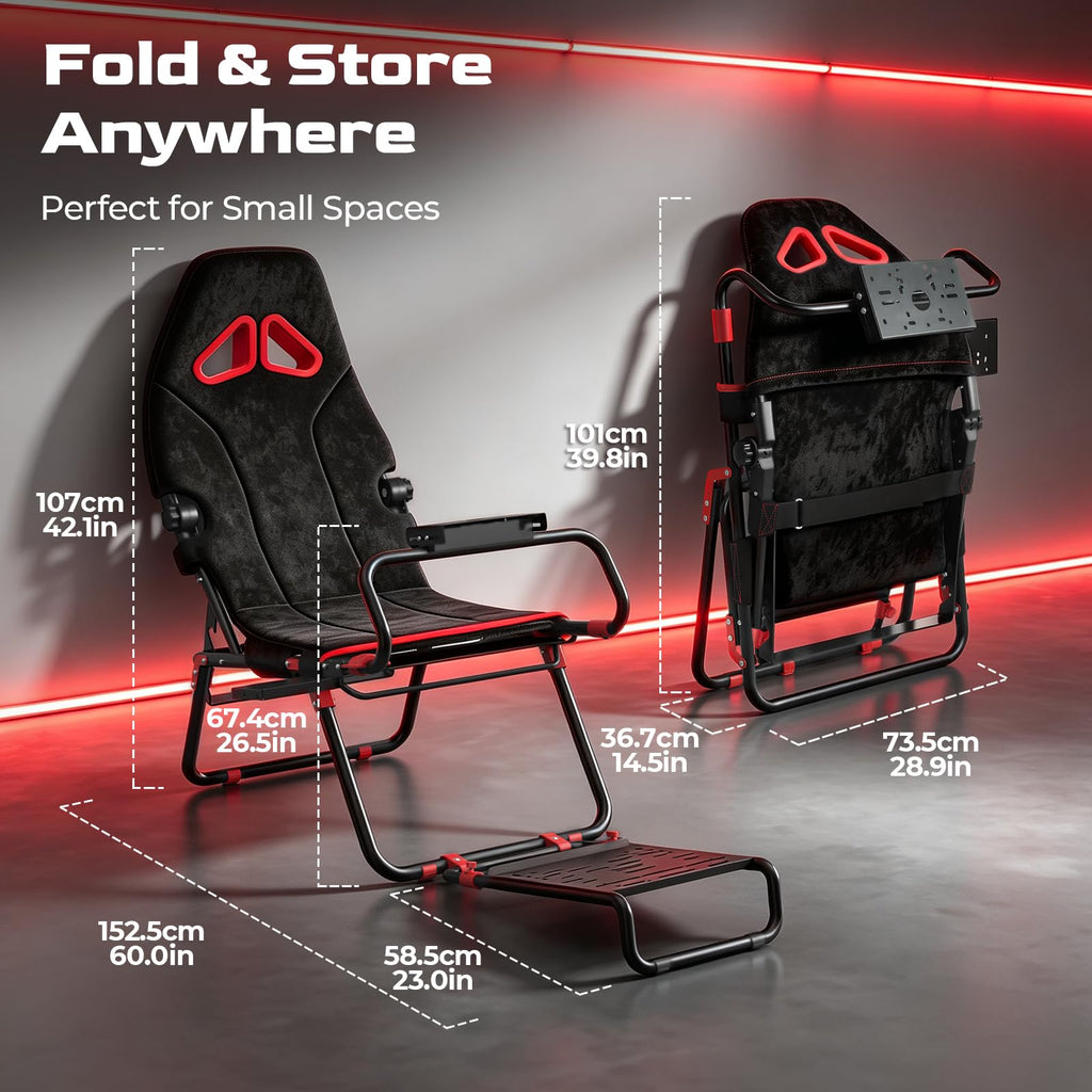 RACGTING Racing Simulator Cockpit Foldable & Adjustable Sim Rig with Seat