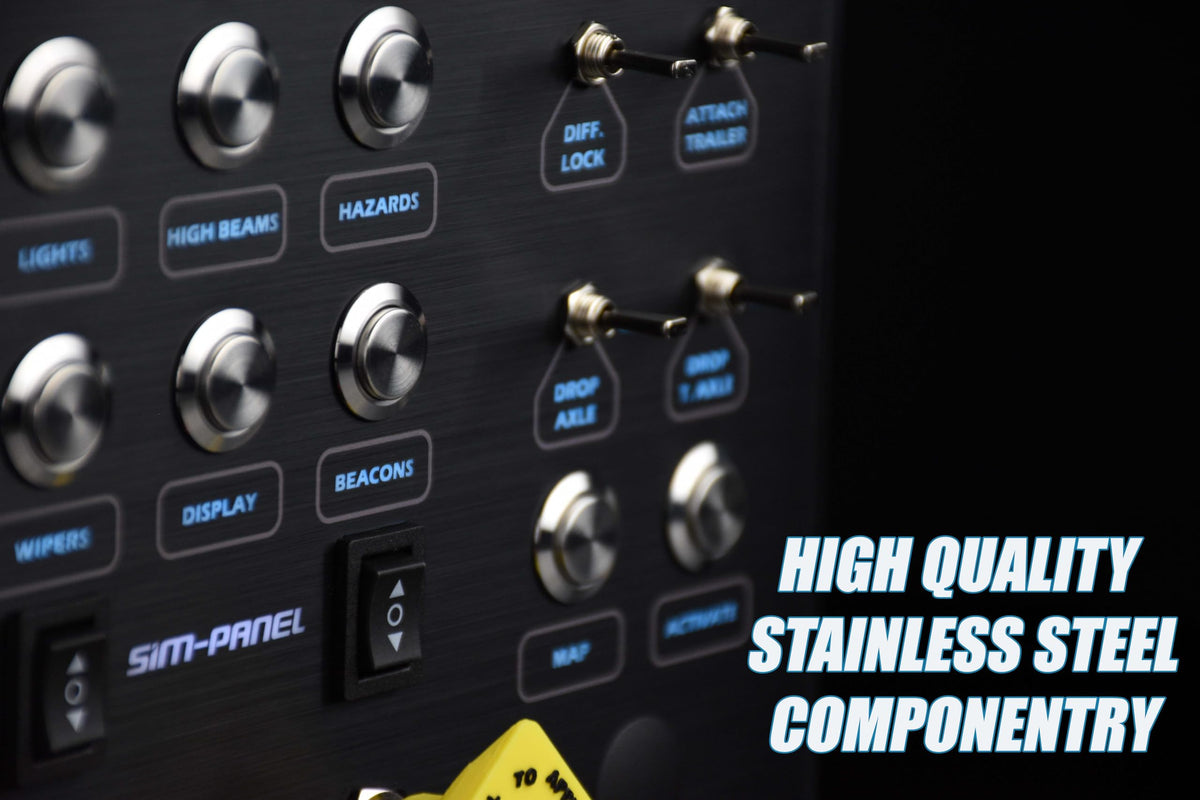 Sim-Panel Classic 2 Button Box for ATS/ETS2 (American Truck Simulator/Euro Truck Simulator) (Premium Black Brush Aluminum Finish)