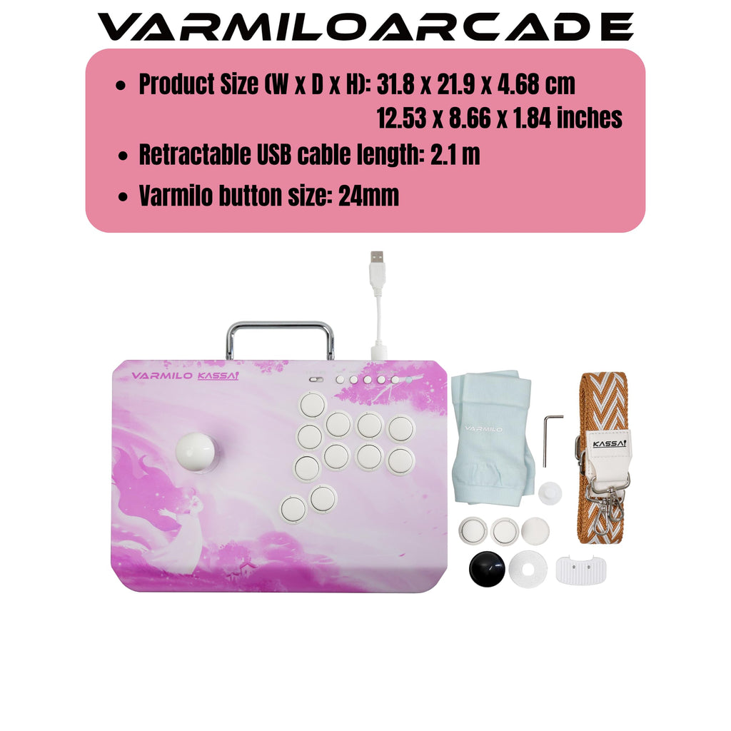VARMILOARCADE Kassai Arcade Fight Stick Rapid Trigger Tournament Grade Controller for Fighting Games Two Versions Standard PC Only or Pro Compatible with PC PS4 PS5 Switch1 Switch2 (Sakura, Standard (PC))