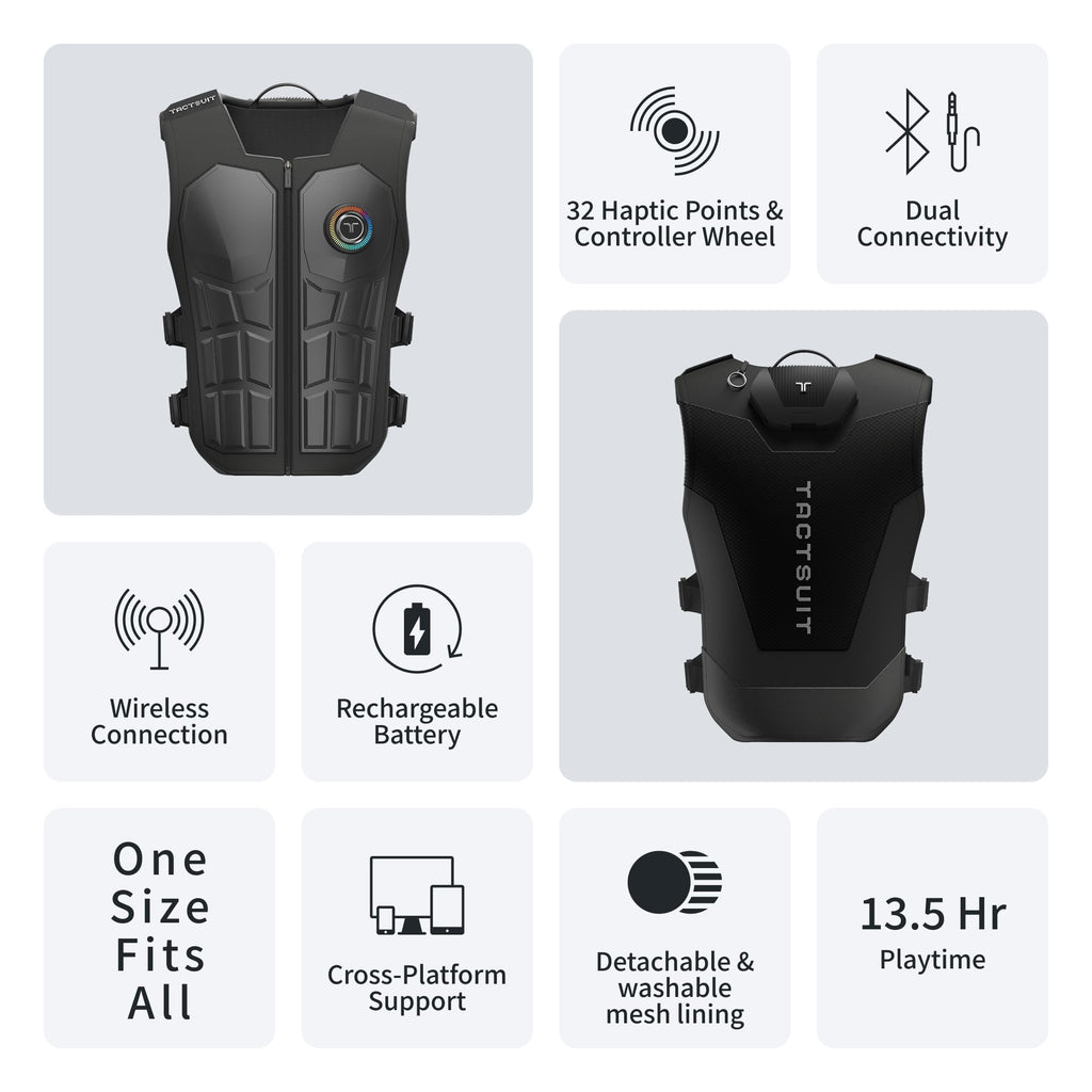 bHaptics TactSuit Pro 2026 | Flagship Haptic Vest for Gaming & VR | Sim Racing, Music | 32 Feedback Motors | Front Controller