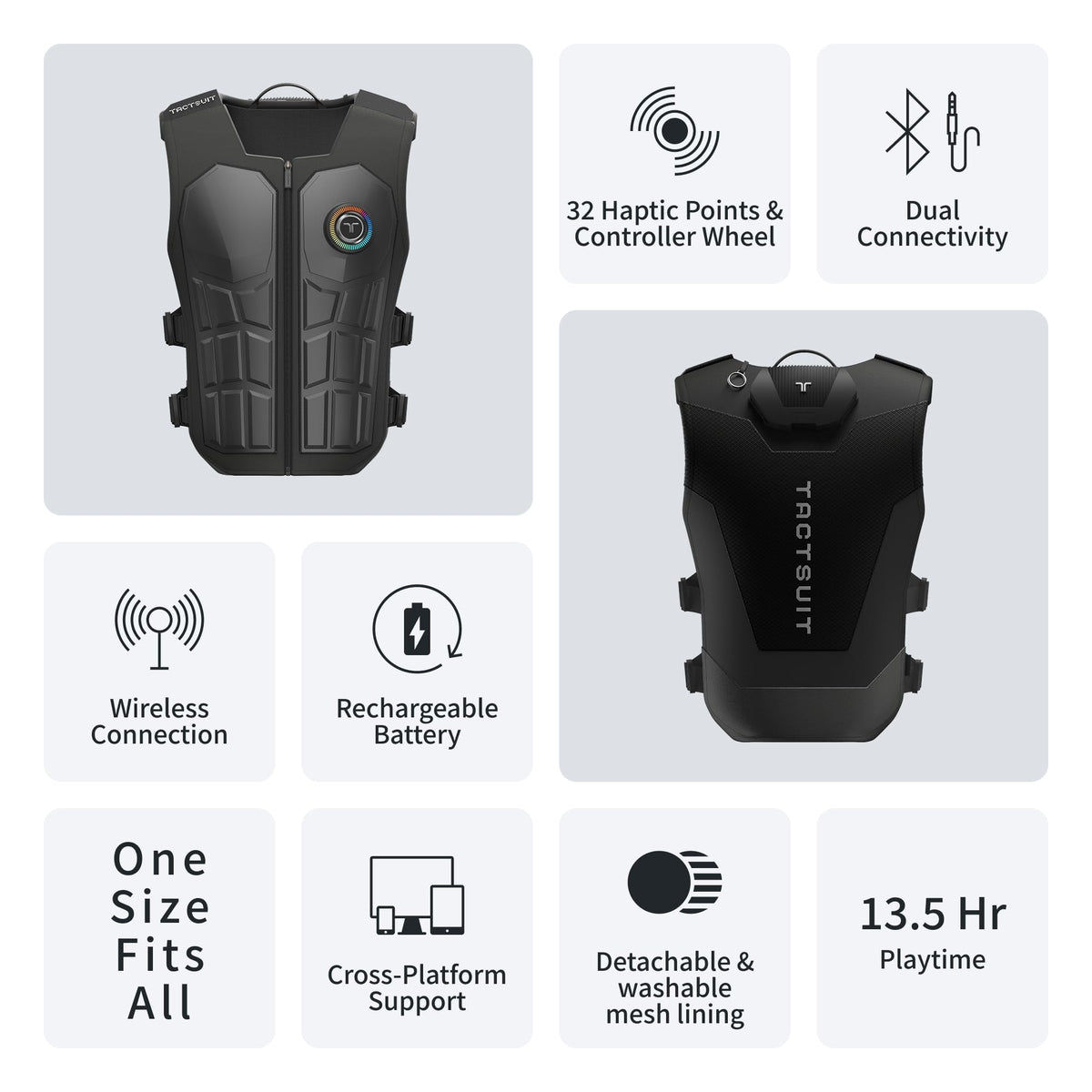 bHaptics TactSuit Pro 2026 | Flagship Haptic Vest for Gaming & VR | Sim Racing, Music | 32 Feedback Motors | Front Controller