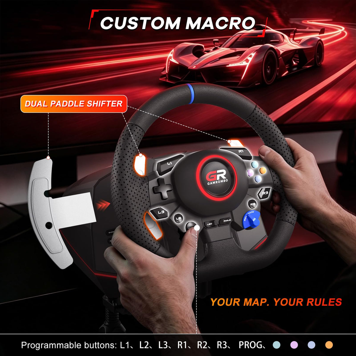 Gamrombo 11in Racing Wheel Set for PS5/PS4/PC