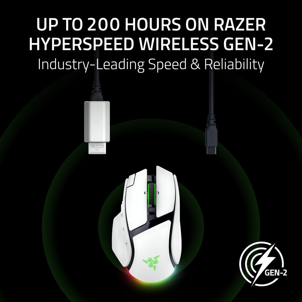 Razer Basilisk V4 Pro Wireless Gaming Mouse, 200 Hr Battery Life, White