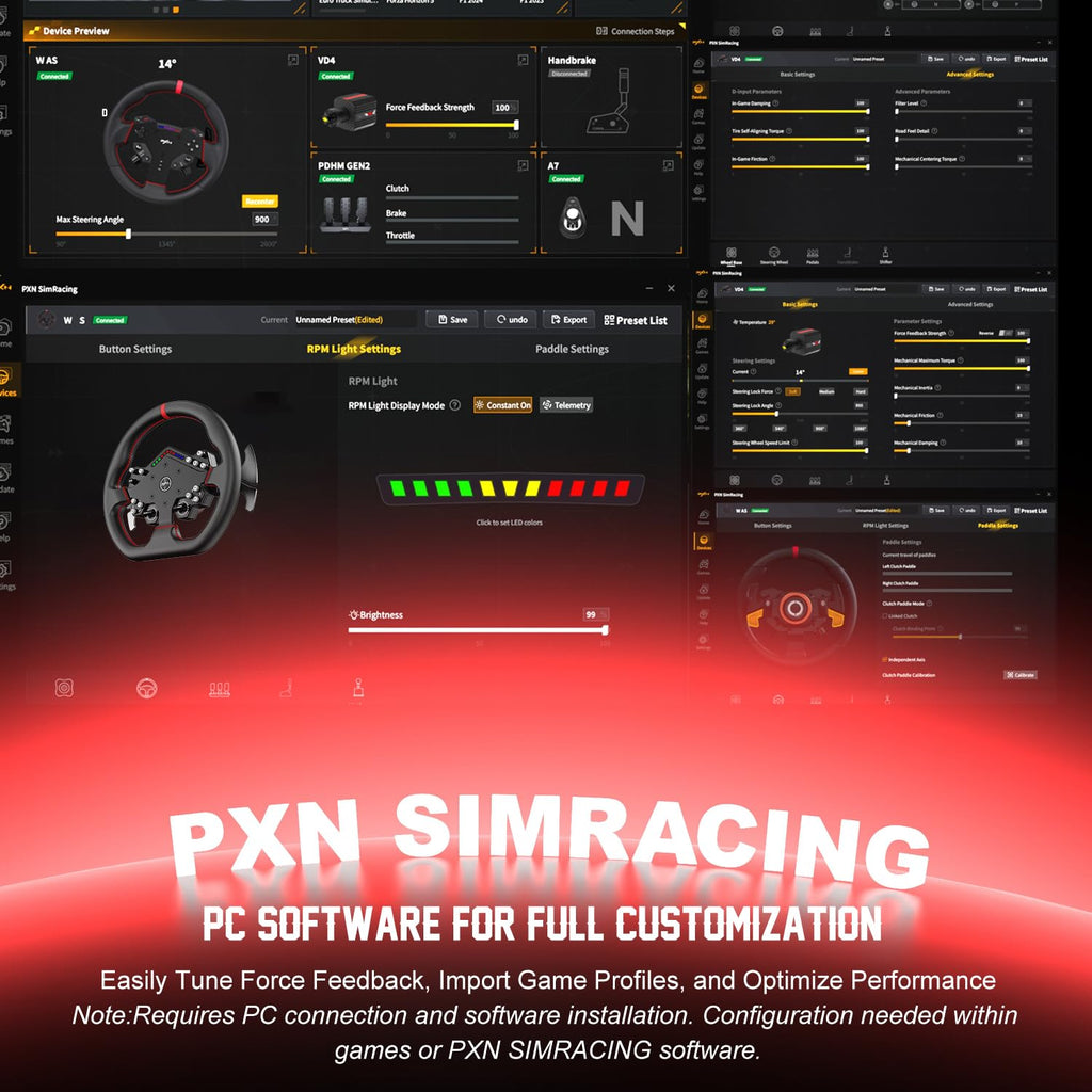 PXN W DS R2 Gaming Racing Wheel, Compatible with VD4/VD6/VD10 Bases