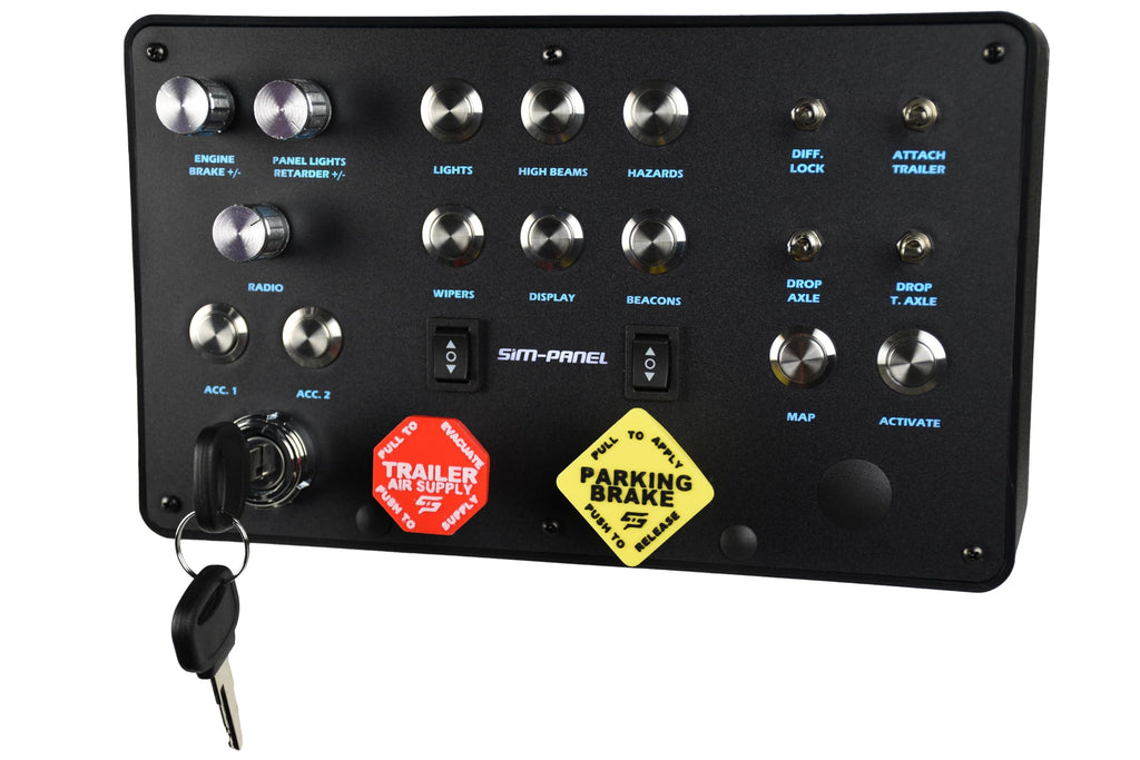 Sim-Panel Classic 2 Button Box for ATS/ETS2 (American Truck Simulator/Euro Truck Simulator) (Premium Black Brush Aluminum Finish)