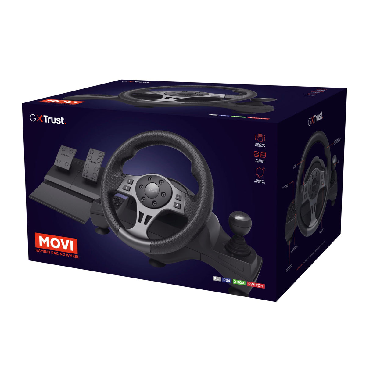 Trust GXT 289 Movi Gaming Steering Wheel PC, Xbox Series X/S, PS4, Nintendo Switch, Racing Wheel with Pedals, Shift Paddles, Vibration Feedback, Sim Racing Farming Simulator / F1 / Gran Turismo
