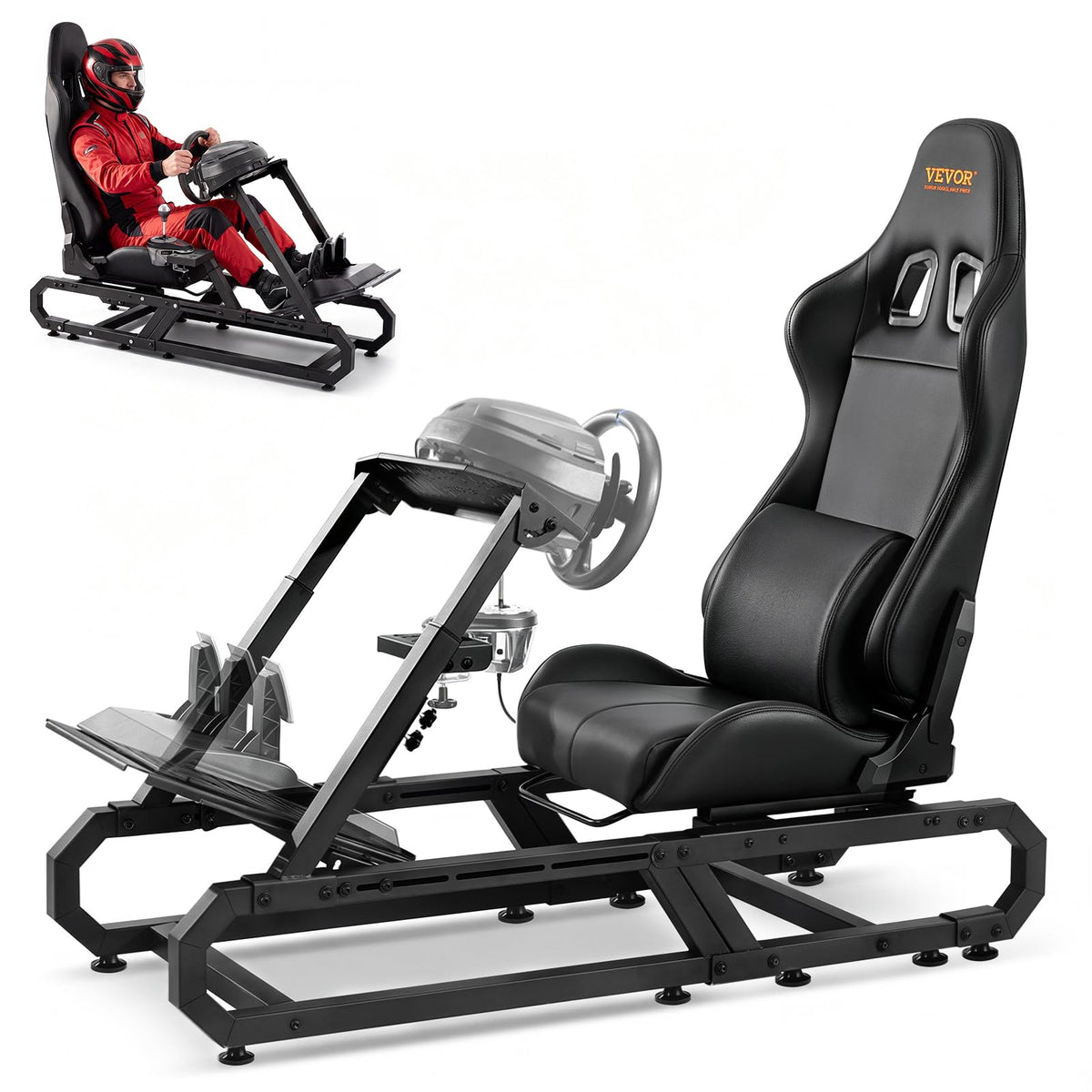 VEVOR Gaming Racing Wheel Stand, Compatible with Logitech G923/G920/G29 & Thrustmaster T248P, Heavy-Duty Adjustable Steering Wheel Stand Cockpit, 330 lbs Capacity, Compact for Sim Racing