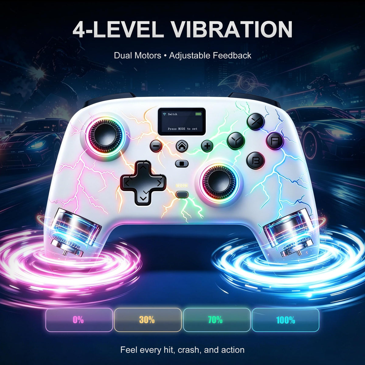 Morostron Interactive Screen Wireless Gaming Controller for PC/Switch/Switch 2/iOS/Android,Hall Effect Stick & Trigger,RGB Lighting,Remapp[ios]
