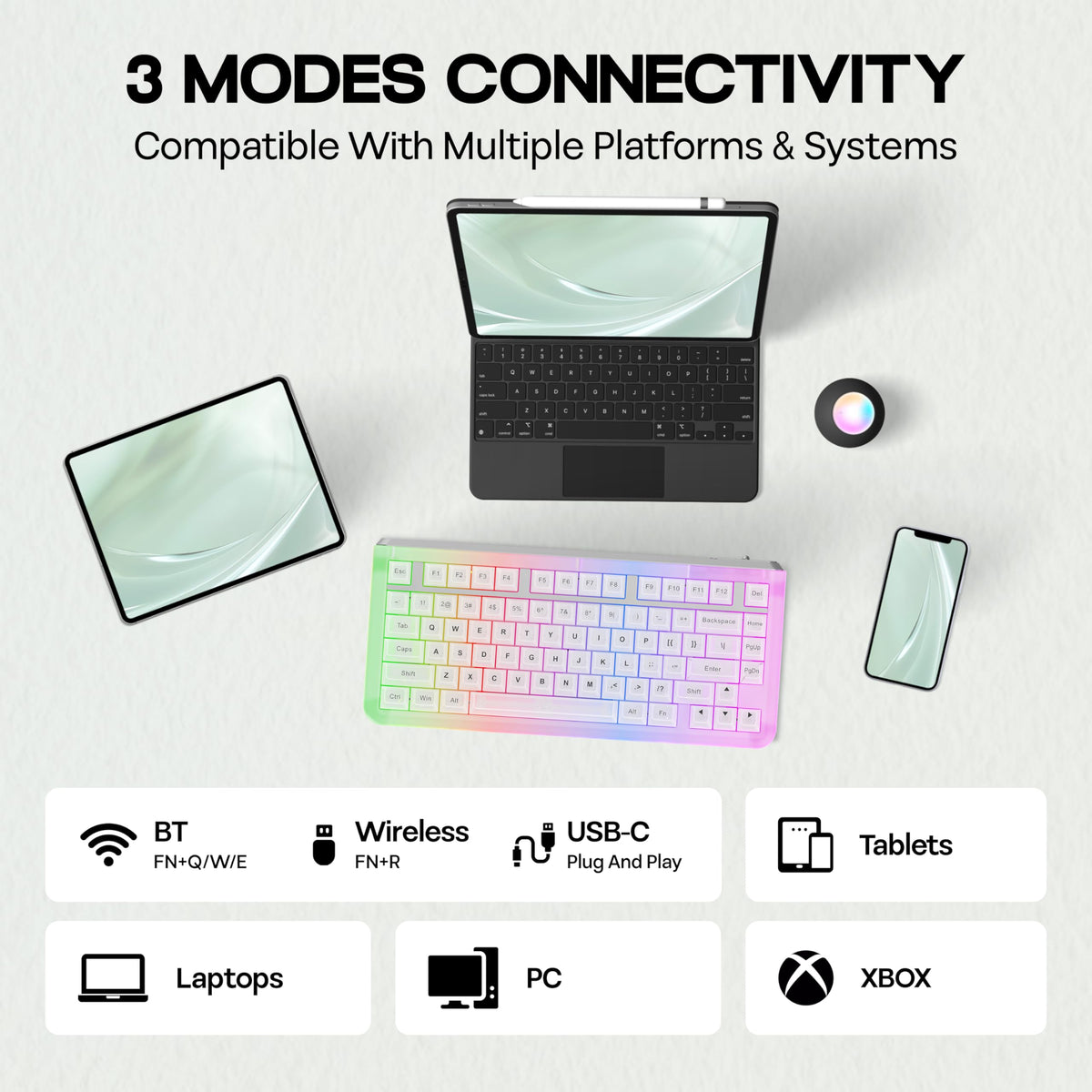KiiBoom Jade75 75% Resin Molding Mechanical Keyboard, BT5.0/USB-C/2.4GHz