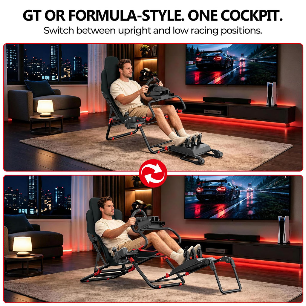 RACGTING Foldable Sim Racing Cockpit with Seat, Touring & Open-Wheel Modes