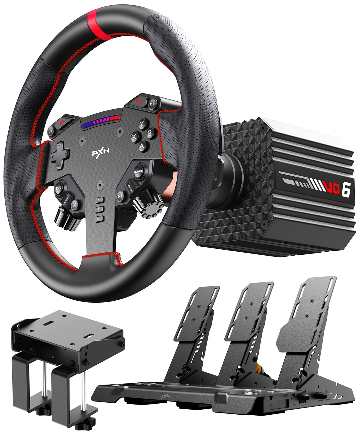PXN VD6 Direct Drive Racing Wheel Bundle(3-Pedal), 6Nm Force Feedback