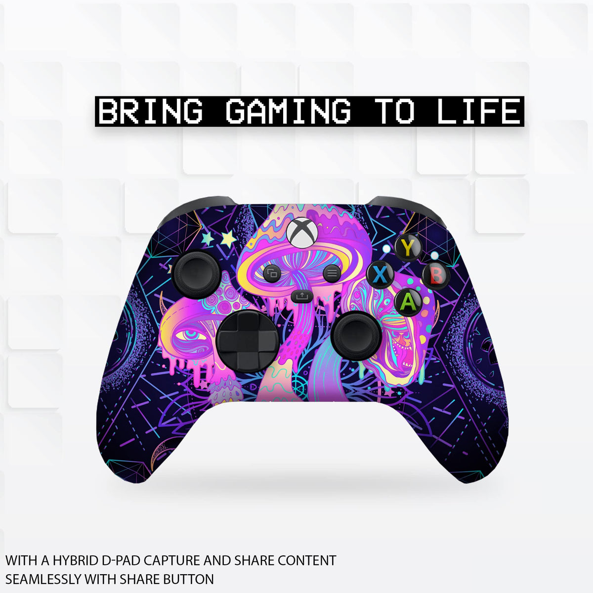 Psychedelic Mushrooms Customised Wireless Controller by BCB. Original X-box Controller Compatible with X-box One/Series X & S Console. Customized with Water Transfer Printing (Not a Skin)