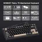 KEEBMONKEY WOBKEY Rainy 75 CNC Aluminum HMX/JWK/Cocoa Switches Triple-Mode Connectivity Mechanical Keyboard with Superior Acoustics, RGB/FR4/Silver SUS304/7000mAh/Cocoa Switch (Pro - Black)
