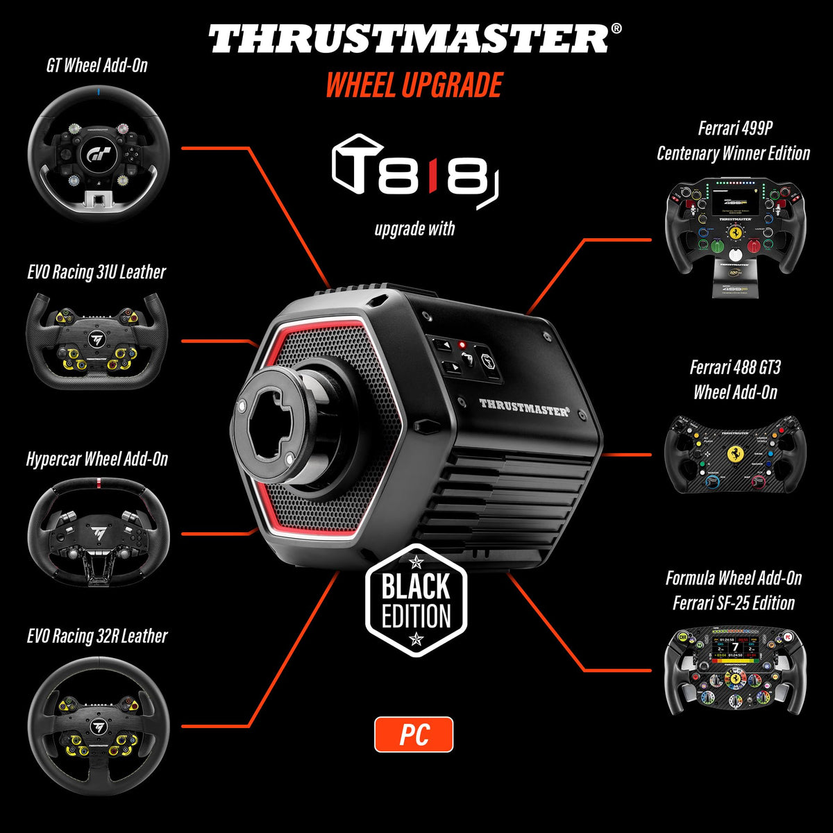 Thrustmaster T818 Black Edition, 10 Nm Direct Drive Racing Base for PC
