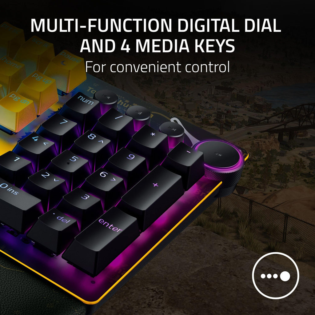 Razer Huntsman V2 Optical Gaming Keyboard: Fastest Linear Optical Switches w/Quick Keystrokes & 8000Hz Polling Rate - Doubleshot PBT Keycaps - Dedicated Media Keys & Dial - PUBG: Battleground Edition