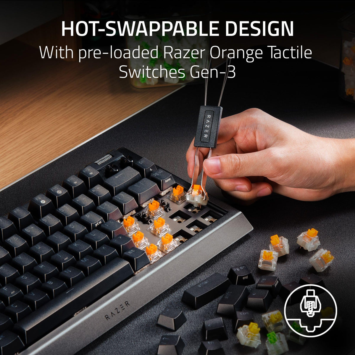 Razer BlackWidow V4 75% Mechanical Gaming Keyboard: Hot-Swappable Design - Compact & Durable - Orange Tactile Switches - Chroma RGB - MF Roller & Media Keys - Comfortable Wrist Rest - Black (Renewed)