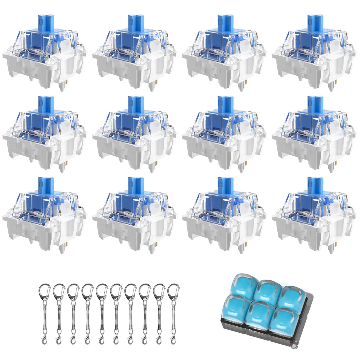 Zhouwang Blue Pro Clicky Mechanical Keyboard Switches, 1000 Pcs