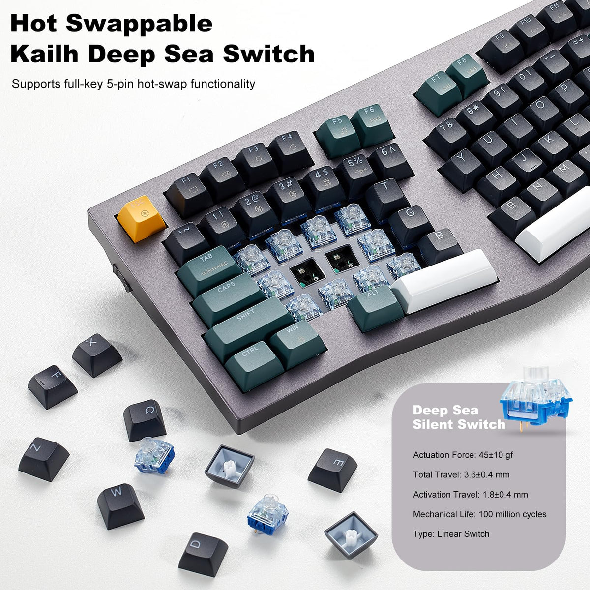 Hexgears F2 - Aluminum Custom Mechanical Keyboard, Split Alice 83 Key Layout Ergonomic Keyboard, Hot Swappable Slient Linear Switch, BT5.0/2.4GHz/USB-C, RGB Backlit with Wrist Rest for Win/Mac
