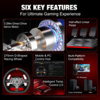 PXN V10 PRO Direct Drive Sim Racing Wheel, 3.2Nm Force Feedback Servo Motor, 270mm Detachable Wheel with 3 Hall Effect Pedals, 17 Buttons, Compatible with PC, Xbox One, Xbox Series X|S, PS4