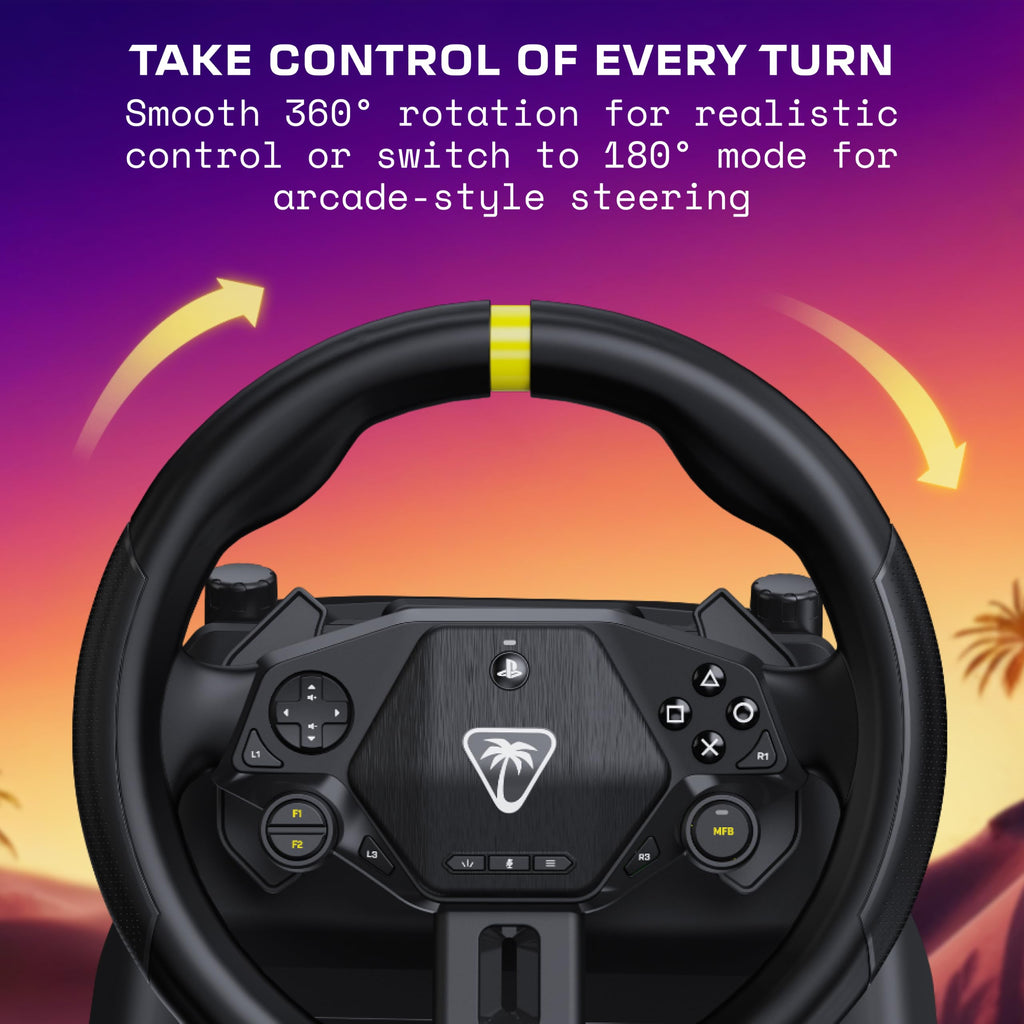 Turtle Beach Racer Wireless Racing Wheel - Licensed for PlayStation 5 Consoles, Works with PC, Bluetooth, Wireless Connectivity, Lap Mount, 30-Hour Battery Life - Black