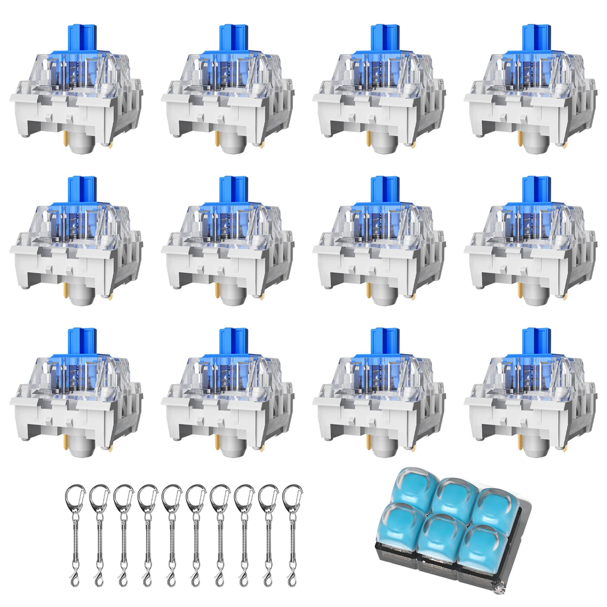 Zhouwang Blue Pro Clicky Mechanical Keyboard Switches, 1000 Pcs