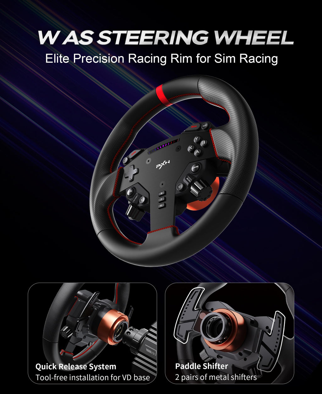 PXN VD6 Direct Drive Racing Wheel Bundle, 6Nm Force Feedback, for Windows