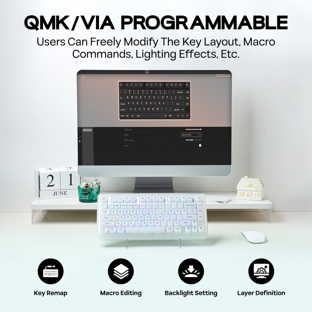 KiiBoom Jade75 75% Resin Molding Mechanical Keyboard, BT5.0/USB-C/2.4GHz