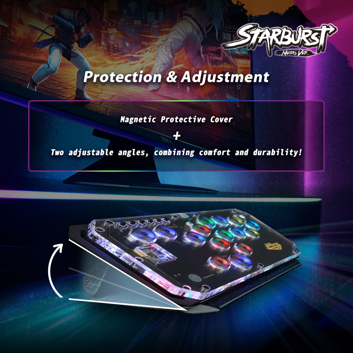 Brook Fighter Starburst Metal Ver. All-Button Arcade Controller for PS5, PS4, Xbox Series X|S, NS, NS2 & PC, Metal Side Handles, Hot-Swappable Switches, RGB Lighting, Officially Licensed (Black)