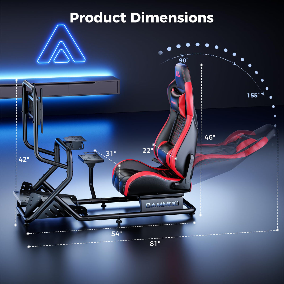 CAMMOO High Compatible Sim Racing Cockpit with Monitor Mount Fits Handbrake