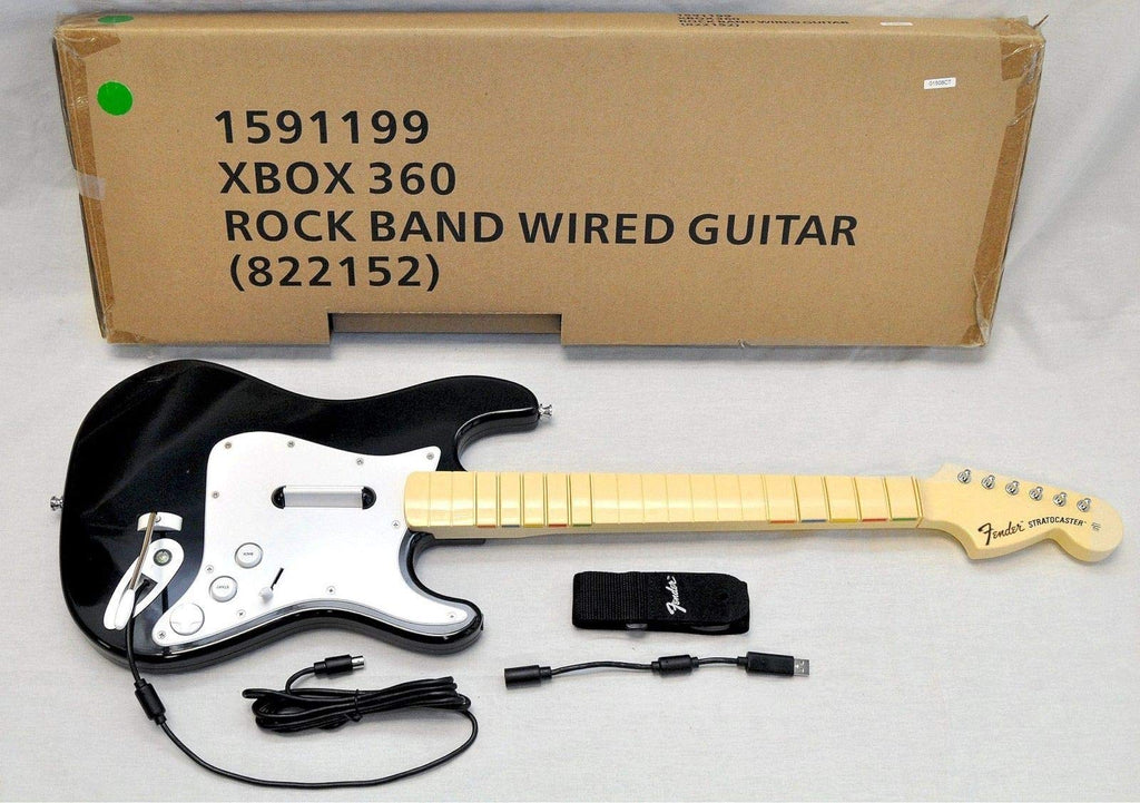 OEM Rock Band 1 XBox 360 Wired Fender Guitar with NEW BEATLES Video Game Kit Set Bundle