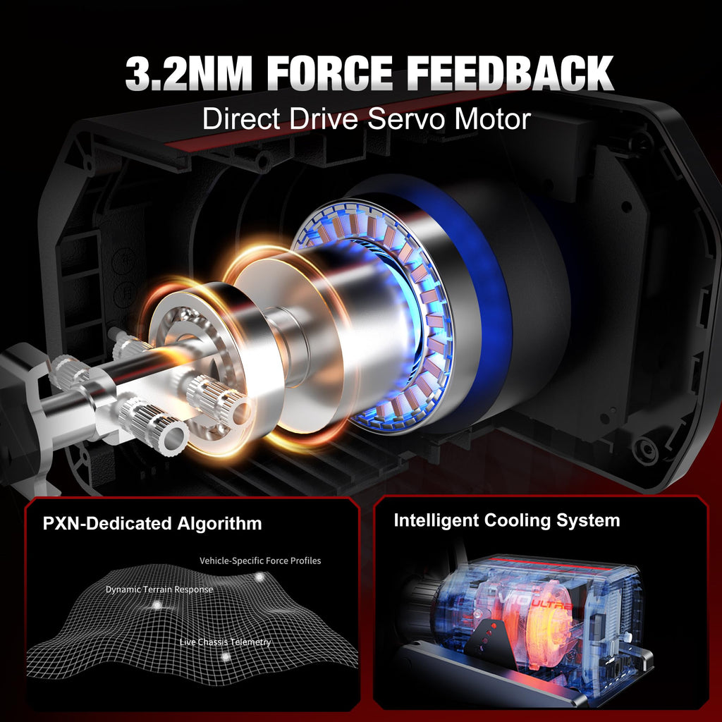 PXN V10 PRO Direct Drive Sim Racing Wheel, 3.2Nm Force Feedback Servo Motor, 270mm Detachable Wheel with 3 Hall Effect Pedals, 17 Buttons, Compatible with PC, Xbox One, Xbox Series X|S, PS4