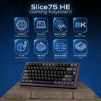 OOCTPK Mechanical Keyboard, Chilkey Slice75 HE Gaming Keyboard Wired, 75% Hall Effect Magnetic Aluminum Keyboard with WS Flux HE Clacky Switch, Rapid Trigger, 8K Polling, RGB Custom, PC/Mac Support