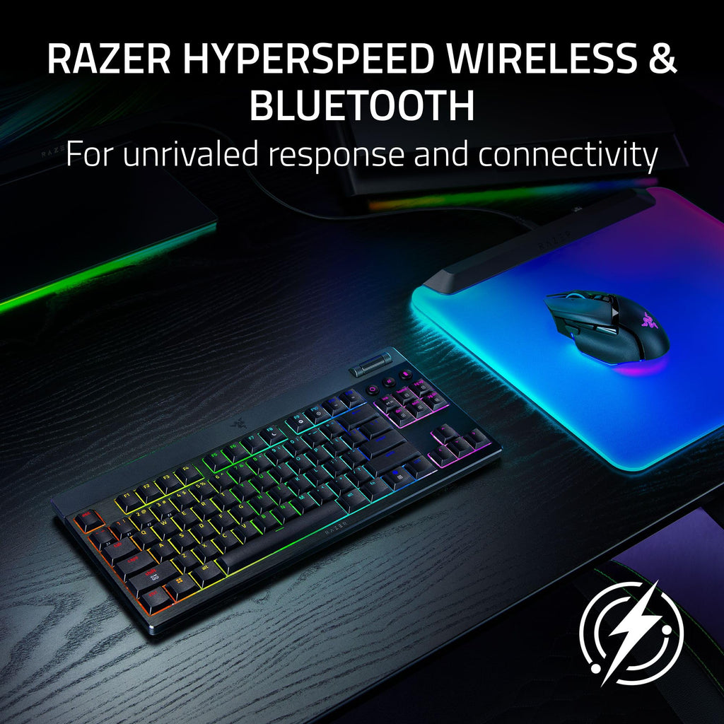 Razer BlackWidow V4 Low Profile TKL HyperSpeed Wireless Gaming Keyboard: Yellow Mechanical Switches - 2.4GHz Wireless & Bluetooth - Multi-Function Roller - 3 Control Buttons - Long Battery Life