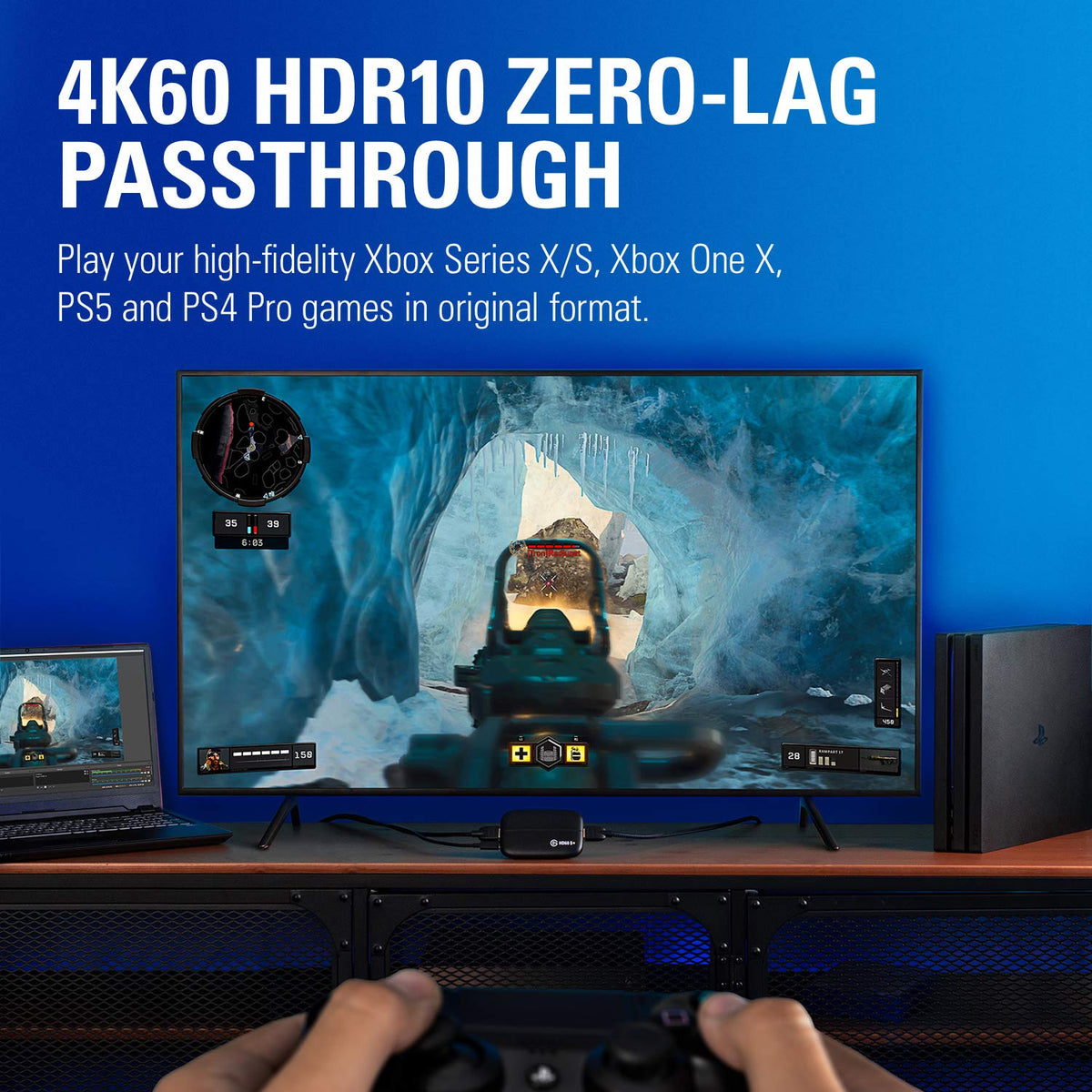 Elgato HD60 S+, External Capture Card, Stream and Record in 1080p60 HDR10 or 4K60 HDR10 with ultra-low latency on PS5, PS4/Pro, Xbox Series X/S, Xbox One X/S, in OBS and more, works with PC and Mac