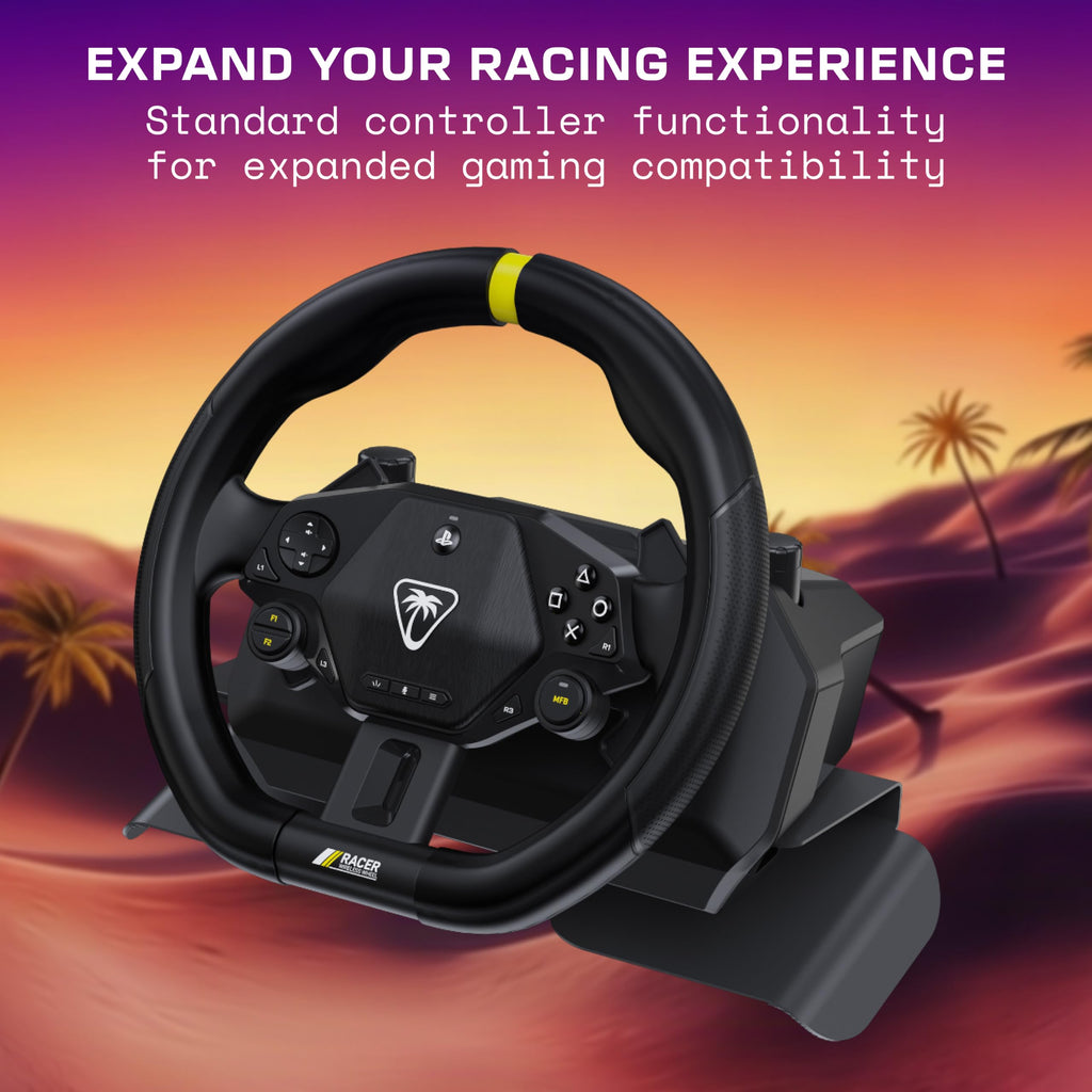 Turtle Beach Racer Wireless Racing Wheel - Licensed for PlayStation 5 Consoles, Works with PC, Bluetooth, Wireless Connectivity, Lap Mount, 30-Hour Battery Life - Black