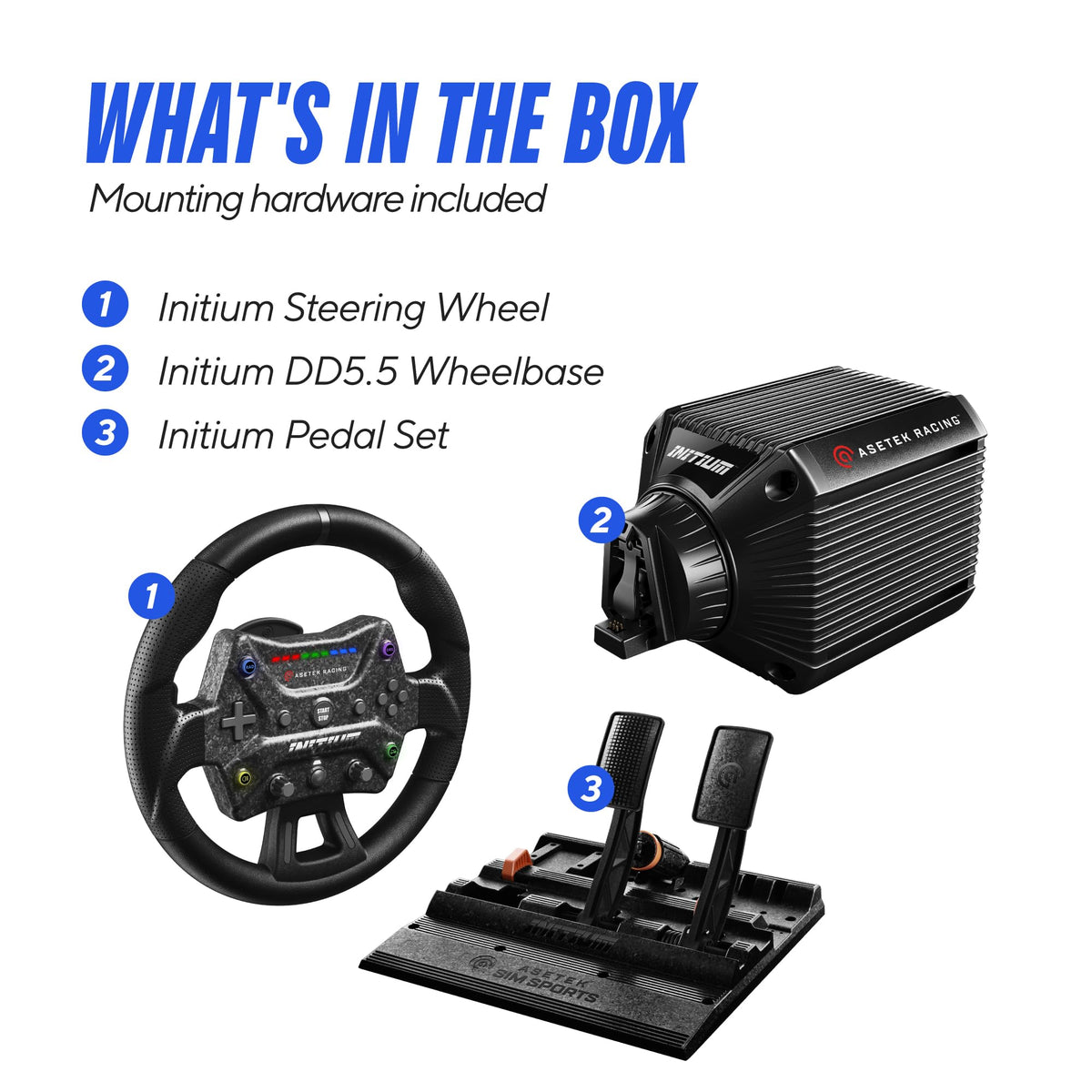 Asetek Initium Sim Racing Bundle Direct Drive Wheelbase Pedals PC Set