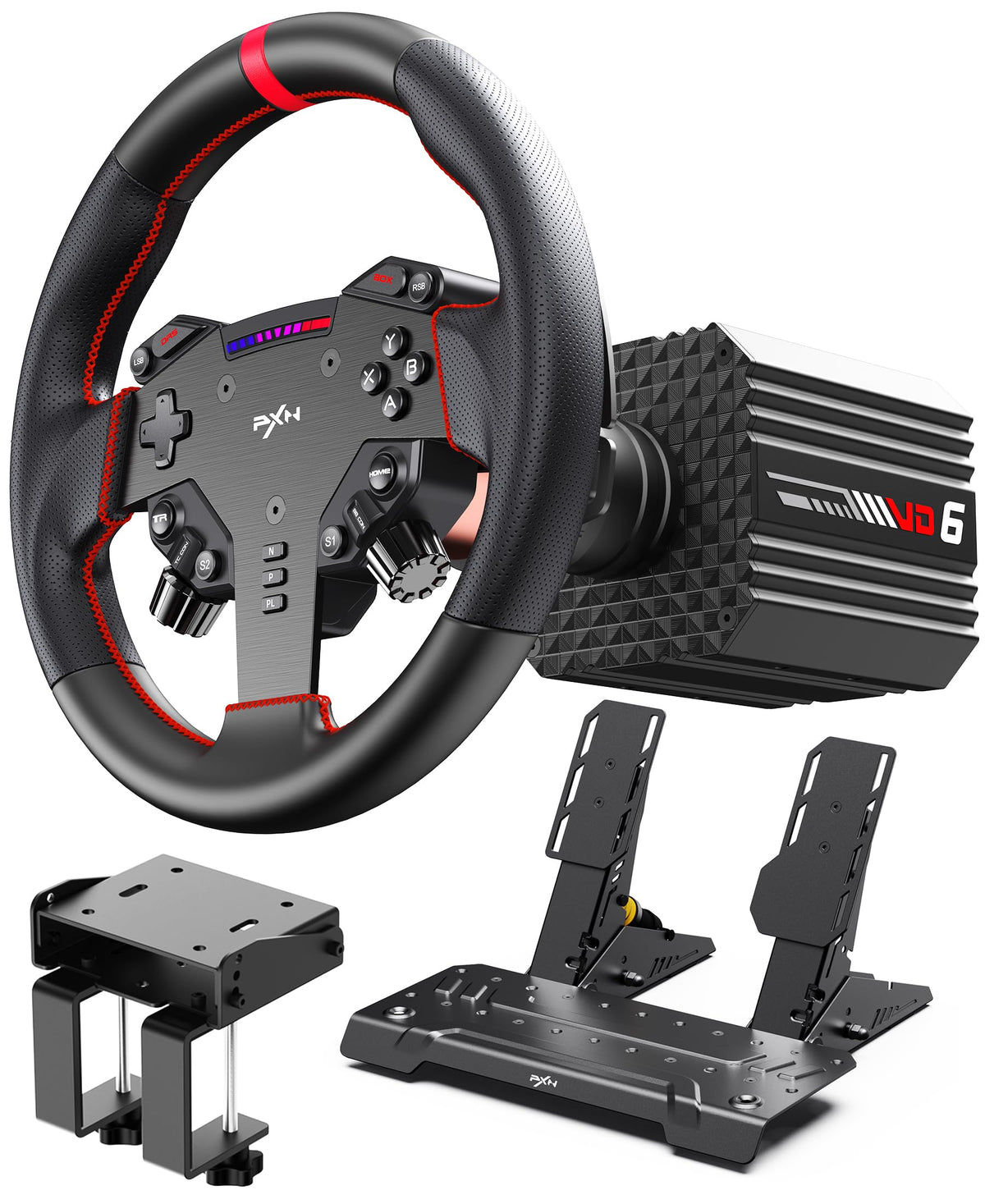 PXN VD6 Direct Drive Racing Wheel Bundle, 6Nm Force Feedback, for Windows