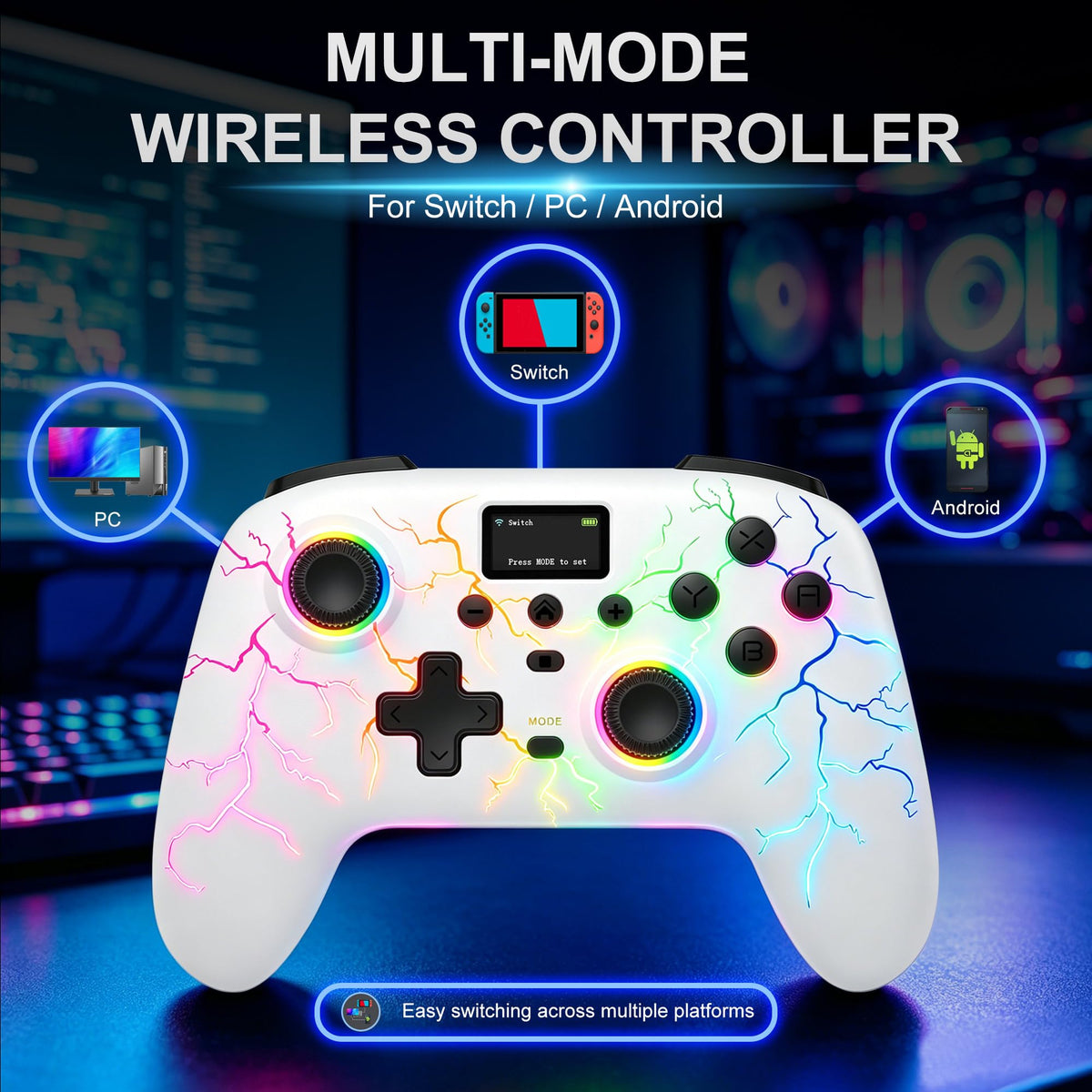 Morostron Interactive Screen Wireless Gaming Controller for PC/Switch/Switch 2/iOS/Android,Hall Effect Stick & Trigger,RGB Lighting,Remappable Butto[ios]