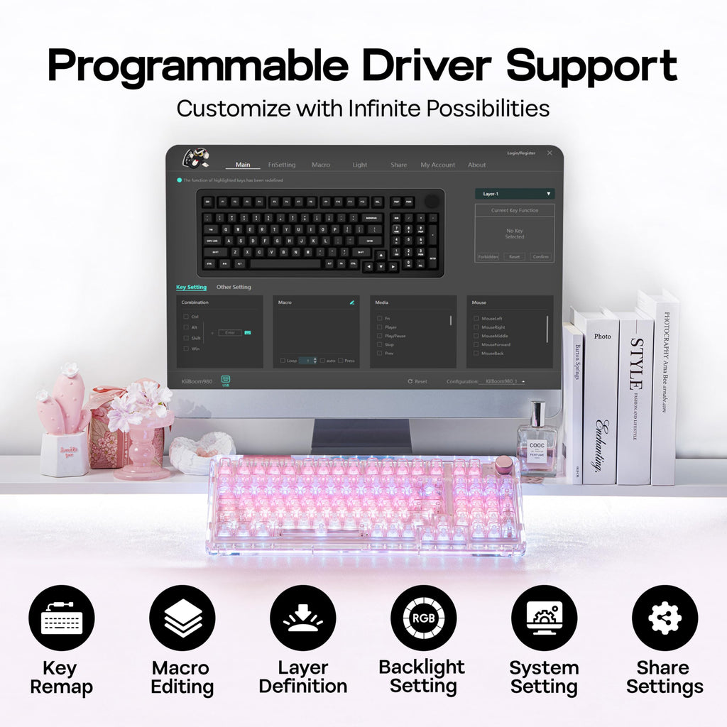 KiiBoom Phantom 98 Crystal Mechanical Gaming Keyboard, Shine Through Keycap