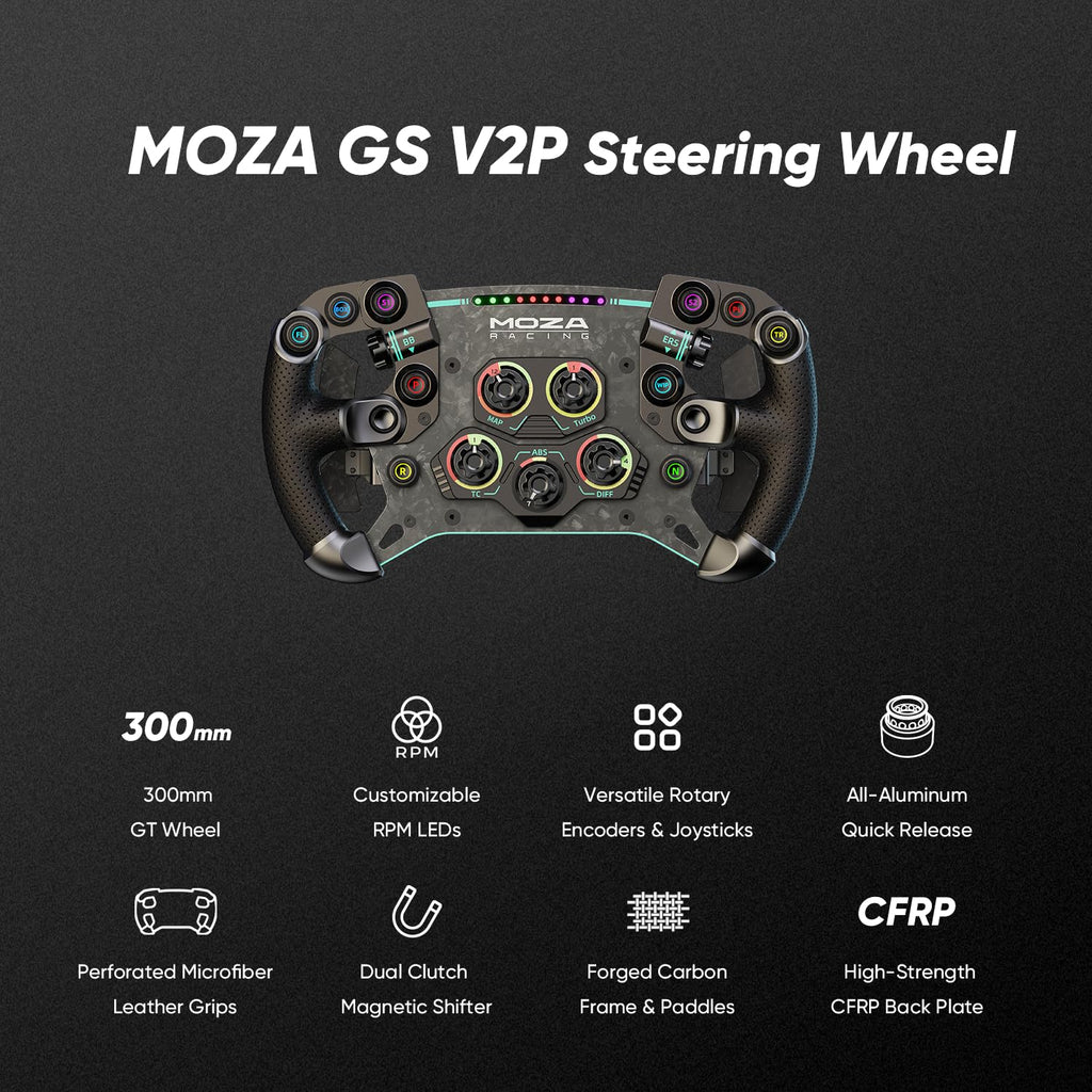 MOZA Racing ステリングホイール GS V2P Steering Wheel ハンドル GT・Formula カスタマイズ可能な10個のLED RGBボタン クイックリリース内蔵 レーシングゲーム R057 【国内正規品】