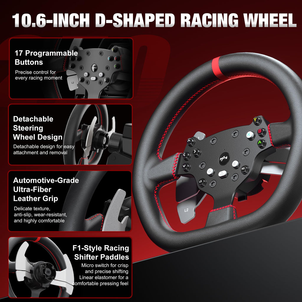 PXN V10 PRO Direct Drive Sim Racing Wheel, 3.2Nm Force Feedback Servo Motor, 270mm Detachable Wheel with 3 Hall Effect Pedals, 17 Buttons, Compatible with PC, Xbox One, Xbox Series X|S, PS4