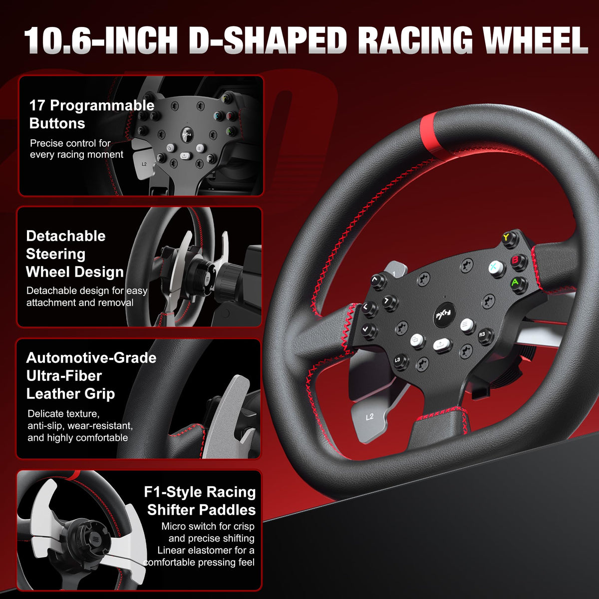 PXN V10 PRO Direct Drive Sim Racing Wheel, 3.2Nm Force Feedback Servo Motor, 270mm Detachable Wheel with 3 Hall Effect Pedals, 17 Buttons, Compatible with PC, Xbox One, Xbox Series X|S, PS4
