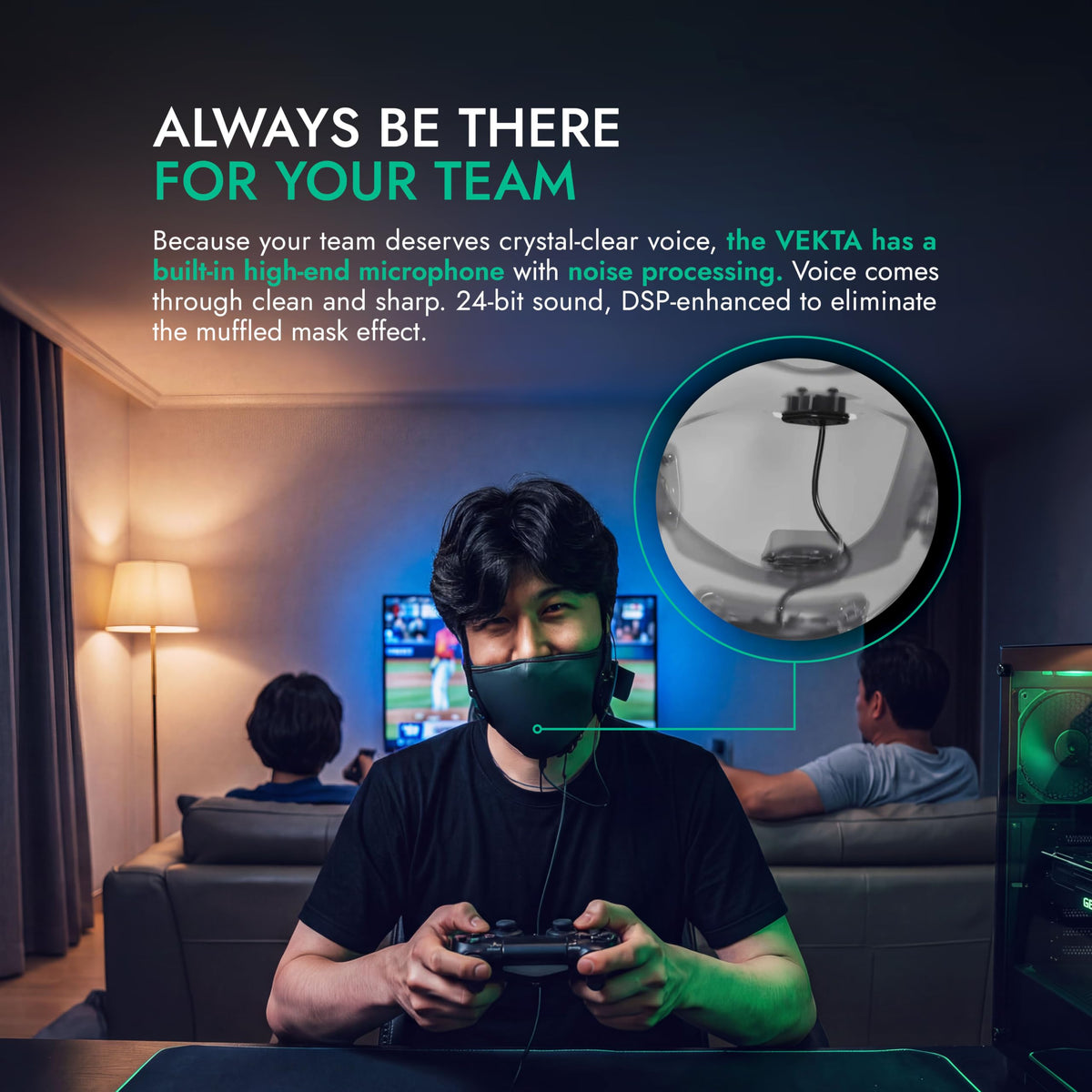 METADOX VEKTA Soundproof Gaming Mask – Up to 30 dB Sound Dampening – Clear-Voice Built-in Mic + Optional Earphones – Comfortable, Easy Breathing – USB Wired for PC/PS4/PS5/Switch/Mobile (L/XL)