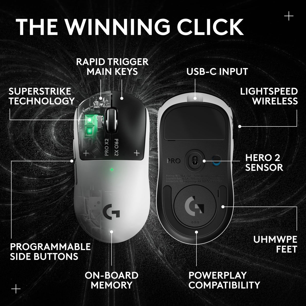 Logitech G PRO X2 SUPERSTRIKE Wireless Gaming Mouse - Black/White